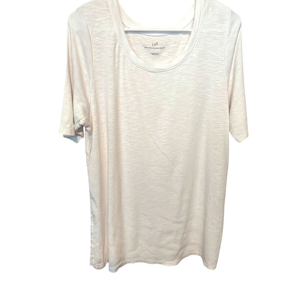 J. JILL WHITE PIMA WHITE COTTON TSHIRT ELBOW SLEEVES SCOOP NECK SIZE LARGE